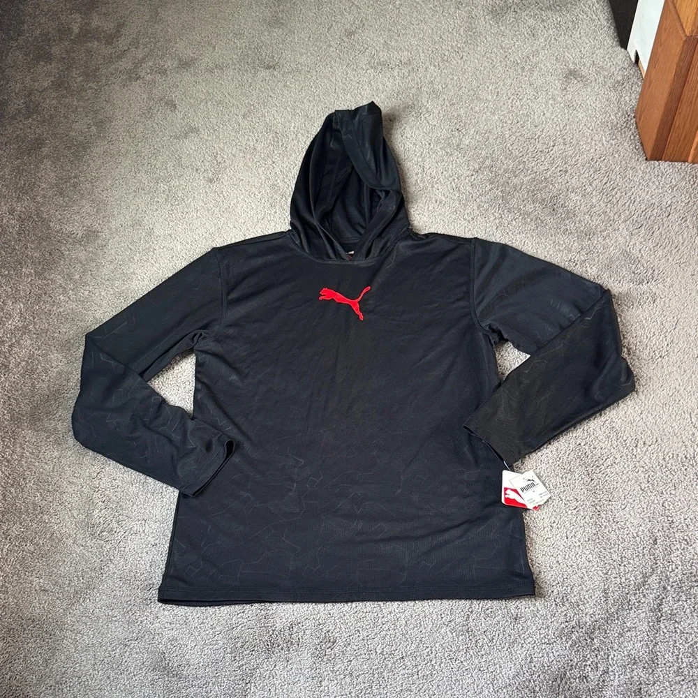 Puma Black Athletic Pullover Hoodie Logo Activewear Lightweight SIZE XL